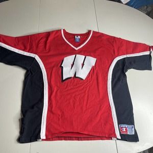 Vtg NCAA Wisconsin Badgers Sz XL ￼Champion Sewn Basketball Shooting Shirt Red